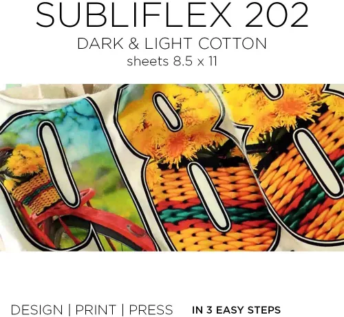 Miniatura 2 de Subli Flex 202 - Papel de sublimación para algodón oscuro y claro, 5 hojas de 8.5 x 11 pulgadas