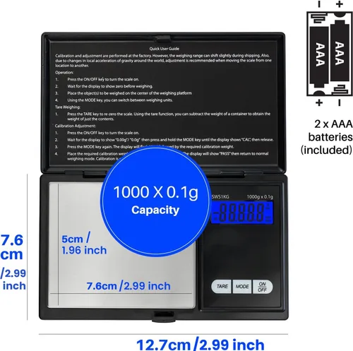 Miniatura 8 de Smart Weigh Báscula digital de bolsillo, precisión de 35.27 oz x 0.00 oz, ideal para joyas, alimentos, hierbas y medicinas, plataforma de acero