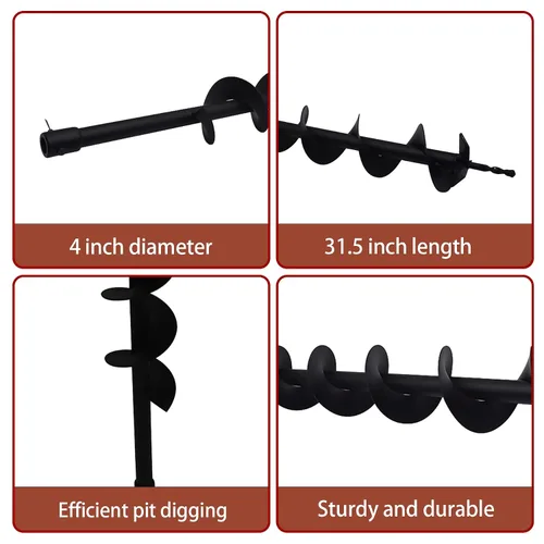 Miniatura 5 de Brocas de taladro de tierra de 4 pulgadas para plantar, 4 brocas para taladro de motor de gasolina de 31.5 pulgadas, brocas para excavadoras