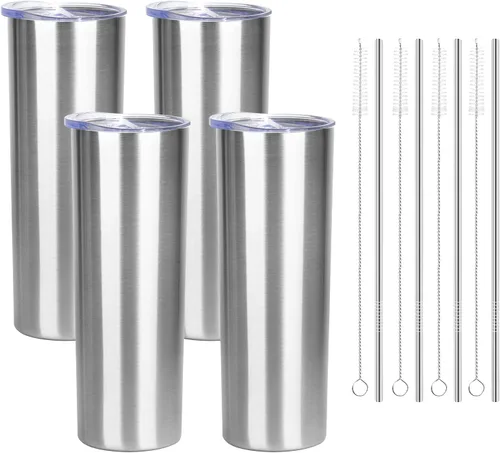 Miniatura 18 de Vaso delgado de 20 onzas con tapa y pajita, vaso de acero inoxidable aislado al vacío, taza de café de doble pared a prueba de fugas, vaso térmico
