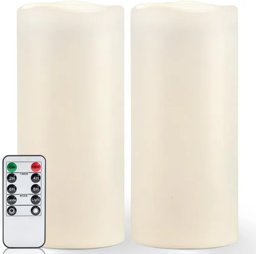 Miniatura 13 de Homemory Velas grandes impermeables sin llama de 6" x 4" para exteriores con control remoto y temporizador, velas LED parpadeantes que funcionan