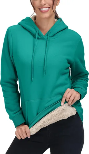 Miniatura 12 de MAGCOMSEN Sudaderas con capucha para mujer, con forro de sherpa, de vellón, para invierno, cálido, pesado, de algodón, con bolsillo