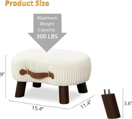Miniatura 2 de LUE BONA Taburete pequeño curvado con asa, reposapiés de terciopelo beige y otomanos, moderno reposapiés con patas de madera, taburete con asiento