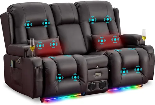 Miniatura 27 de URRED Sofá reclinable eléctrico con masaje y calor, sofá biplaza reclinable de pared con consola, sofá de casa rodante, asiento de cine en casa