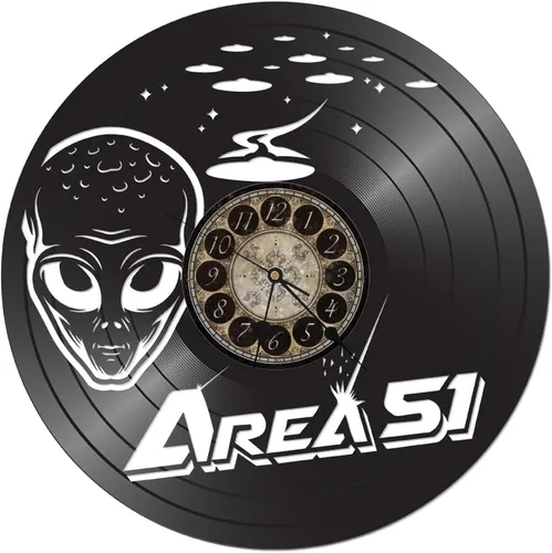 Reloj de pared de disco de vinilo, diseño de alienígena decorativo negro, decoración del hogar hecha a mano con esfera de reloj de estilo vintage
