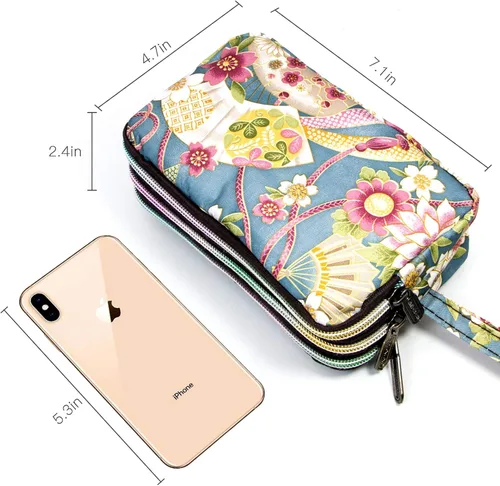 Miniatura 4 de BIAOTIE Cartera de pulsera de gran capacidad, Bolso de mano de nailon impreso impermeable para mujer
