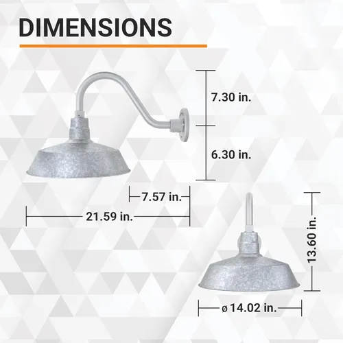 Miniatura 4 de 14 pulgadas. RLM Warehouse - Pantalla con brazo de cuello de cisne y bombilla Led A19 5000K de 9W Galvanizado (paquete de 2)