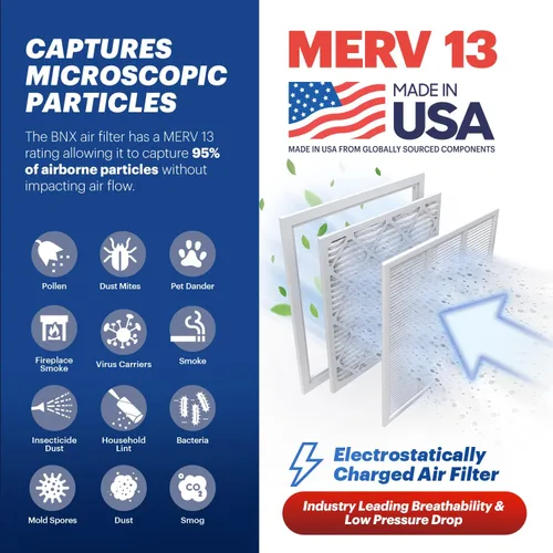 Miniatura 3 de BNX MERV 13 - Filtro de aire plisado electrostático, 16 x 25 x 1 pulgadas (6 piezas), fabricado en EE. UU., filtros de aire HVAC para alergias