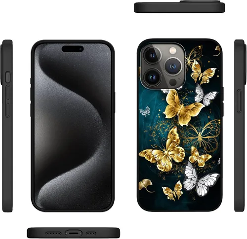 Miniatura 3 de Funda diseñada para iPhone 15 Pro Max, funda de teléfono con patrón de mariposa dorada y blanca para hombres, mujeres, niños y niñas, TPU suave