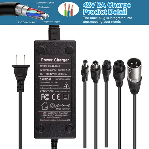 Miniatura 6 de Cargador de 42V 2A con 6 enchufes universal para batería de iones de litio de 36V, reemplazo rápido para maquinilla de afeitar, Jetson, Voyage