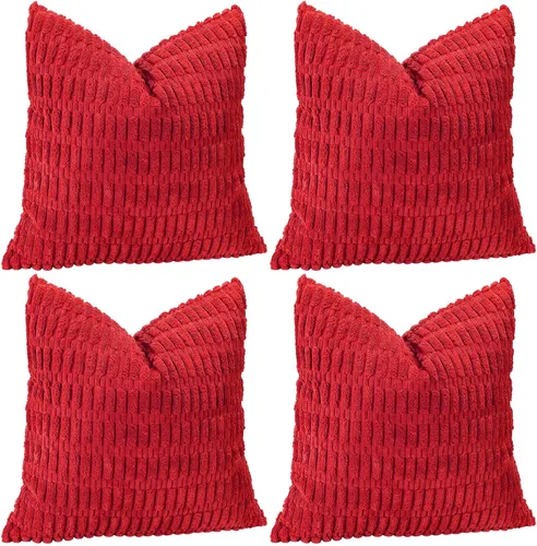 Miniatura 8 de OTOSTAR Juego de 4 fundas de almohada decorativas de pana suave de 16 x 16 pulgadas, fundas de almohada cuadradas a rayas bohemias para decoración