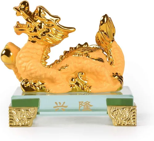 BRASSTAR Estatua de dragón del zodiaco chino de resina dorada, Feng Shui, decoración de mesa, decoración de mesa, colección de regalo, PTZY104FBA