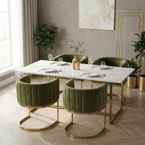 Miniatura 25 de Hyfirm Juego de 2 sillas de comedor de barril beige y dorado, modernas sillas tapizadas de terciopelo con respaldo curvado para isla de cocina