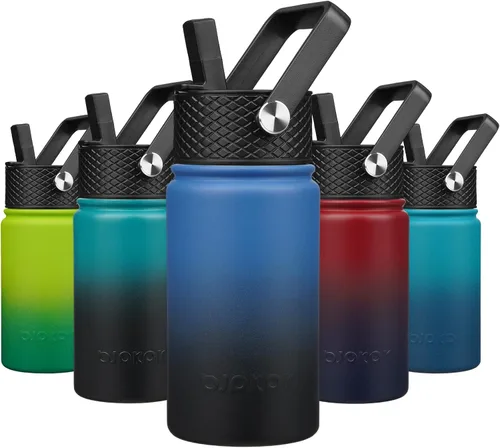 Miniatura 36 de BJPKPK Botella de agua aislada con tapa con pajilla, bonitas botellas de agua de 15 onzas, termo de metal de acero inoxidable, vasos reutilizables