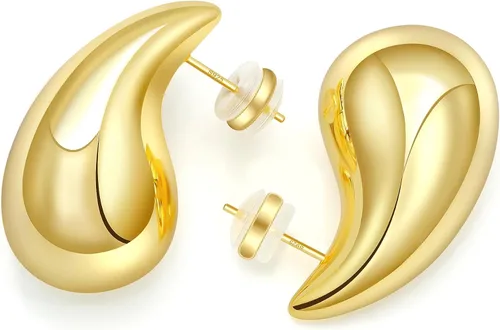 Aretes de aro gruesos de oro para mujer, aretes ligeros de lágrima de plata de ley 925, aretes grandes chapados en oro, aretes de gota de agua,