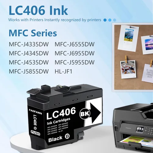 Miniatura 2 de LC406 - Cartuchos de tinta negra de alto rendimiento (paquete de 1) - Cartuchos de tinta compatibles LC406BK de repuesto para impresora Brother