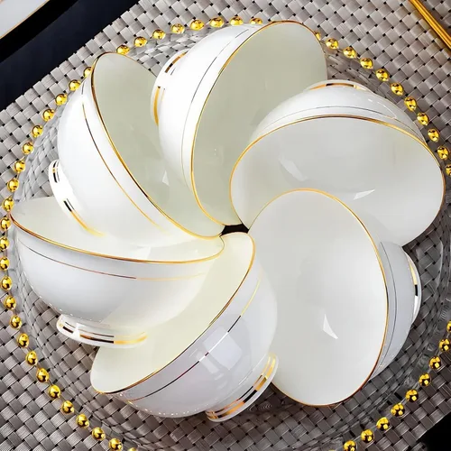 Miniatura 3 de Tazones de cerámica para sopa – Cuencos pequeños con borde dorado de 10 onzas – Porcelana de hueso premium – para helado, arroz, guarnición