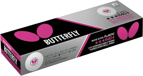 Butterfly R40+ Pelotas de tenis de mesa, pelota de ping pong blanca de 1.575 pulgadas, pelota de tenis de mesa profesional certificada por la ITTF,