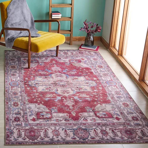 SAFAVIEH Alfombra lavable Tucson Collection - 2 pies 6 pulgadas x 4 pies, azul y resistente al óxido, antideslizante, ideal para zonas de alto