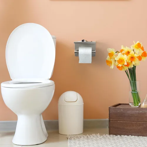 Miniatura 6 de Soporte de papel higiénico de níquel cepillado con estante, montaje en pared de acero inoxidable SUS304, adhesivo de doble instalación o tornillo