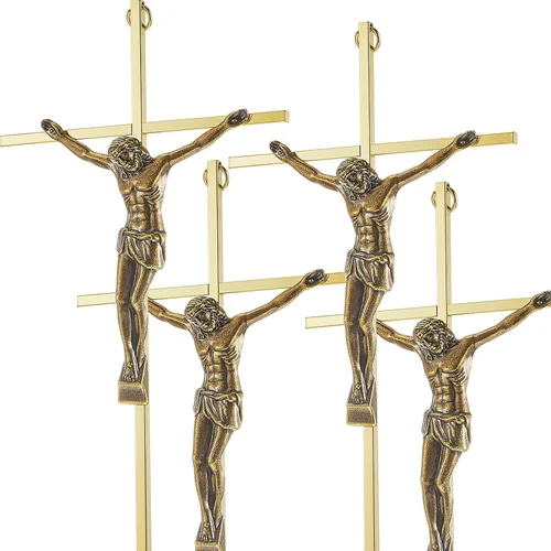 Leinuosen Crucifijo de pared de 4 piezas de cruz católica delgada de metal para decoración del hogar, colgante de Jesús, 10 x 5 x 1 pulgadas (dorado)