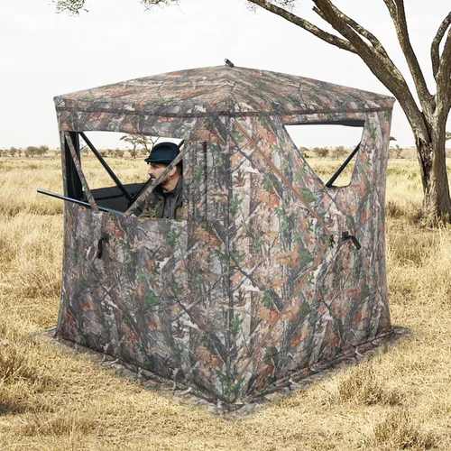 Miniatura 8 de GYMAX Persiana de caza, para 3 personas, con diseño de ciervo de camuflaje con deslizamiento silencioso, ventanas, bolsa de transporte, persiana