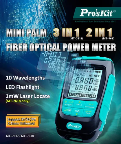 Miniatura 4 de Pro'sKit Tool Solutions MT-7617 Mini Palm 2 en 1 Medidor de potencia óptica de fibra óptica Medidor de potencia compacto Soporte de 10 longitudes