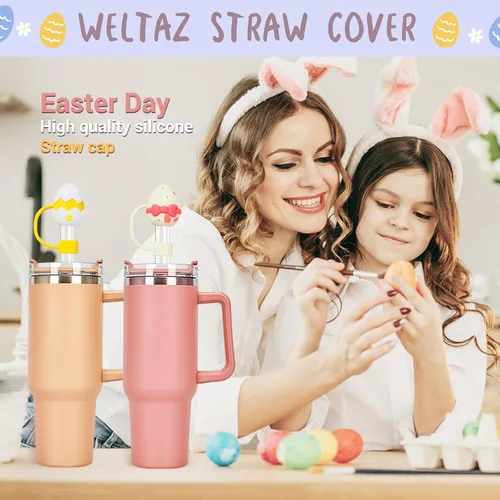 Miniatura 2 de Juego de 2 fundas de popote de silicona con diseño de huevos de Pascua para Stanley Cup de 30 oz/40 onzas, bonitos accesorios reutilizables