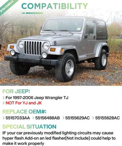 Miniatura 5 de Luces direccionales delanteras ámbar para Jeep Wrangler TJ 1997 1998 1999 2000 2001 2002 2003 2004 2005 2006, DRL luces de estacionamiento