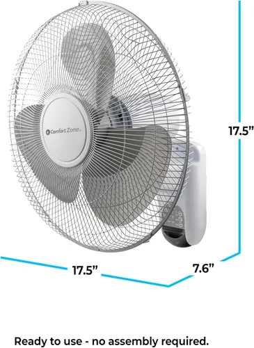 Miniatura 3 de Comfort Zone - Ventilador de pared oscilante con inclinación vertical ajustable, 16 pulgadas, 3 velocidades, rejilla metálica, oscilación de 90
