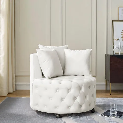 Miniatura 3 de Silla giratoria de 30 pulgadas, moderna y acogedora silla giratoria de barril de 360°, silla redonda de terciopelo, silla de lectura copetuda