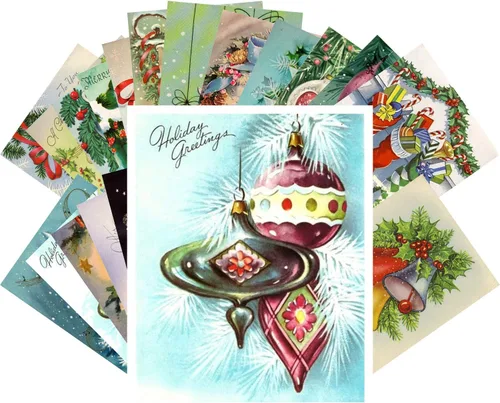 Miniatura 12 de PIXILUV Paquete de Tarjetas Postales 24 piezas - Tarjetas de Felicitación Vintage de Navidad con Santa - Reedición