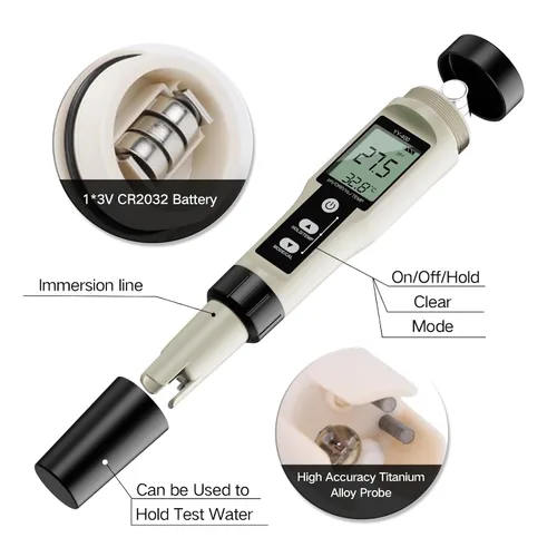 Miniatura 3 de ZuanXin - Medidor de pH digital 4 en 1 con PH/ORP/Temp/H2, pantalla de retroiluminación para agua potable, piscinas, jacuzzis y spas (blanco)