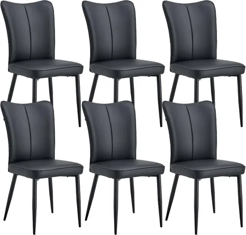 Miniatura 9 de Juego de 2 sillas de comedor de cuero negro, con respaldo de mariposa, modernas sillas de comedor de piel sintética de mediados de siglo, sillas
