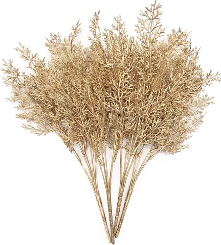 Miniatura 21 de Plantas artificiales Golden Baby Breath Gypsophila, para decoración de Navidad, plantas falsas, arbustos de helecho, arbustos sintéticos, Aliento