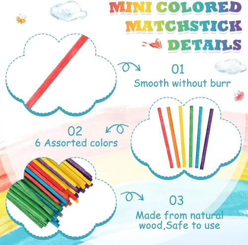 Miniatura 6 de Geetery 500 palillos coloridos para manualidades, 2 x 0.1 pulgadas, palillos de madera a juego para niños, adultos, manualidades, proyectos