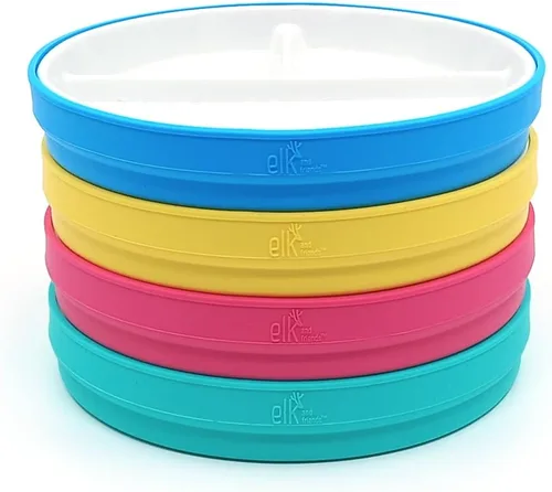 Miniatura 13 de Elk and Friends platos para niños de porcelana divididos de 6.7" con fundas de silicona Adecuados para bebés/niños/niños pequeños Apto