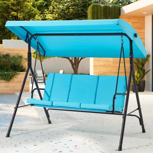 Columpio de patio de 3 asientos, columpio al aire libre con cojines extraíbles, columpio de porche con toldo ajustable para patio trasero, porche,
