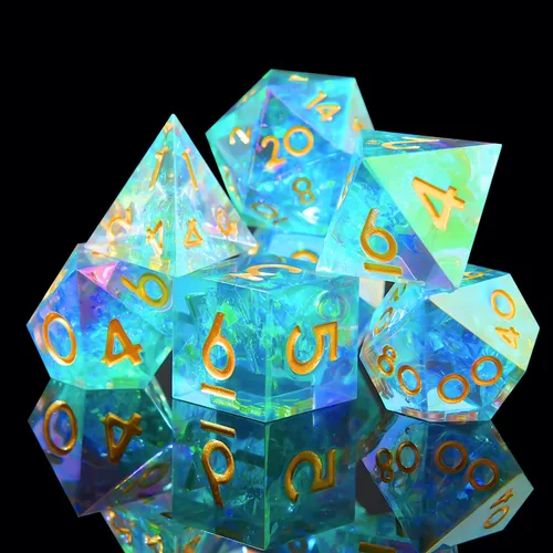 Miniatura 32 de Juego de dados DND de borde afilado de 8 piezas (extra D20) para Calabozos y Dragones – 2 D20 D4 D6 D8 D10 D12 D10% – Dados de resina poliédrica