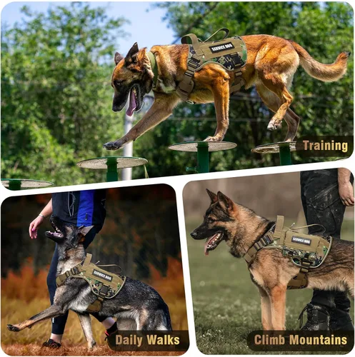 Miniatura 9 de WINSEE - Arnés táctico para perro grande, chaleco MOLLE de servicio para perro resistente con 10 parches para mascotas, chaleco militar de trabajo