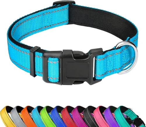 Miniatura 28 de Collar reflectante para perro, ajustable de neopreno suave acolchado de nailon para mascotas con hebilla para perros extra grandes, verde azulado