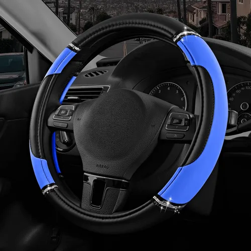 Miniatura 13 de Road Comforts Funda de Volante de Cuero - Hecha con Cuero PVC - Antideslizante, Ajuste Universal de 14 1/2 pulgadas a 15 pulgadas - Rosa Intenso