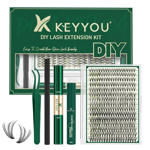 Miniatura 28 de Kit de extensión de pestañas DIY KEYYOU 300 piezas, kit de racimos de pestañas con removedor de pegamento y aplicador, fácil de usar