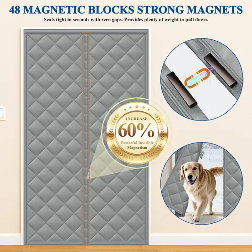 Miniatura 5 de MAGZO Cortina aislante para puerta corrediza de vidrio para invierno, 72 x 80 pulgadas, relleno Oxford mejorado con algodón grueso, kit de Gris