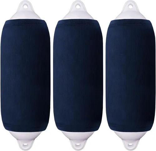 Boat Fender Covers 8" x 22"/10" x 26"/ 6" x 18" Fender Covers Marine Boat Bumper Sleeves for Twin Eye & Center Rope Tube Style Fenders, Black & Navy