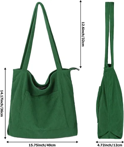 Miniatura 7 de Youjaree Bolso de mano de pana para mujer, bolso de hombro casual, bolso de mano grande para compras, bolsa de trabajo con bolsillos