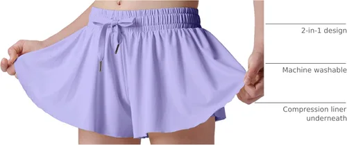 Miniatura 33 de Paquete de 3 pantalones cortos fluidos para niñas con forro de elastano, 2 en 1, faldas de mariposa para jóvenes, para fitness, correr, deportes