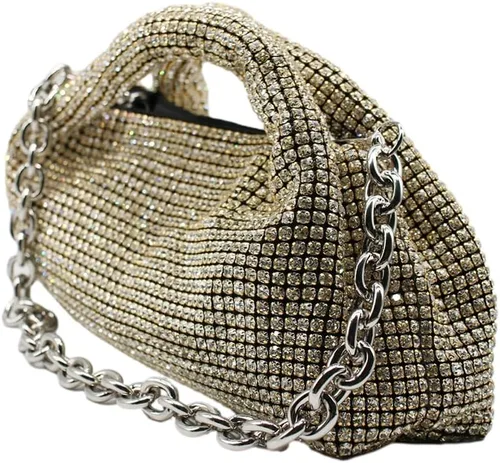 Miniatura 3 de UMREN Bolso de mano anudado con purpurina completa para mujer, con diamantes de imitación de cristal, bolso cruzado de noche con diamantes