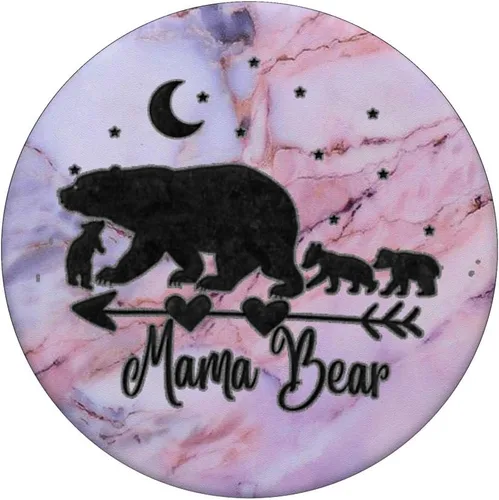Miniatura 3 de Black Mama Bear and Three Cubs On Pink Gray Blue PopSockets PopGrip: agarre intercambiable para teléfonos y tabletas