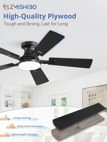Miniatura 5 de ZMISHIBO Ventilador de techo de 42 pulgadas con luz, aplicación y control remoto, perfil bajo de montaje empotrado, luz LED regulable de 20 W, motor